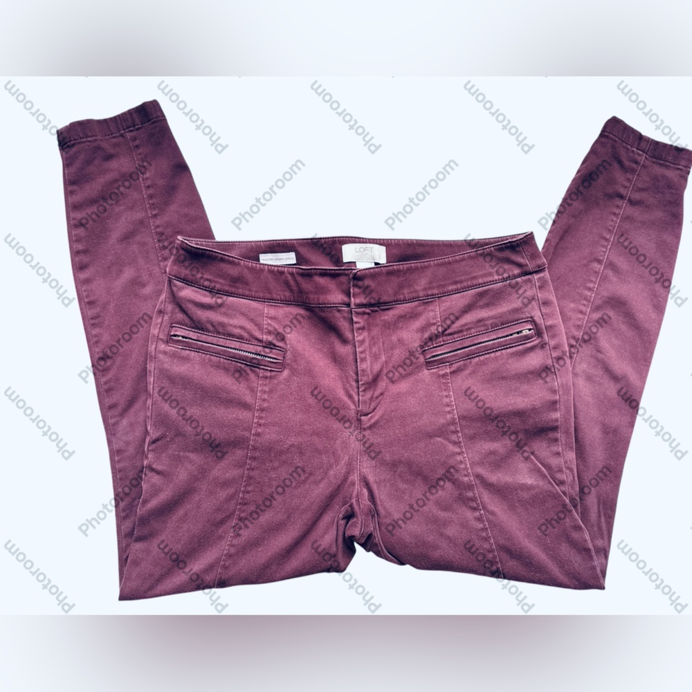 LOFT Burgundy Purple Maroon Modern Ankle Skinny Fit Pants